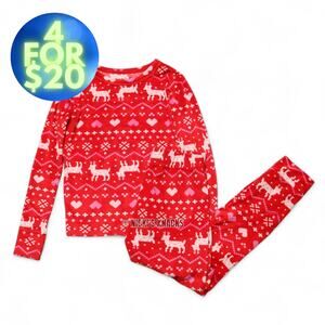 4/$20 Cat & Jack Girls Cozy Super Soft Christmas Pajama Set Reindeer Red Size 6